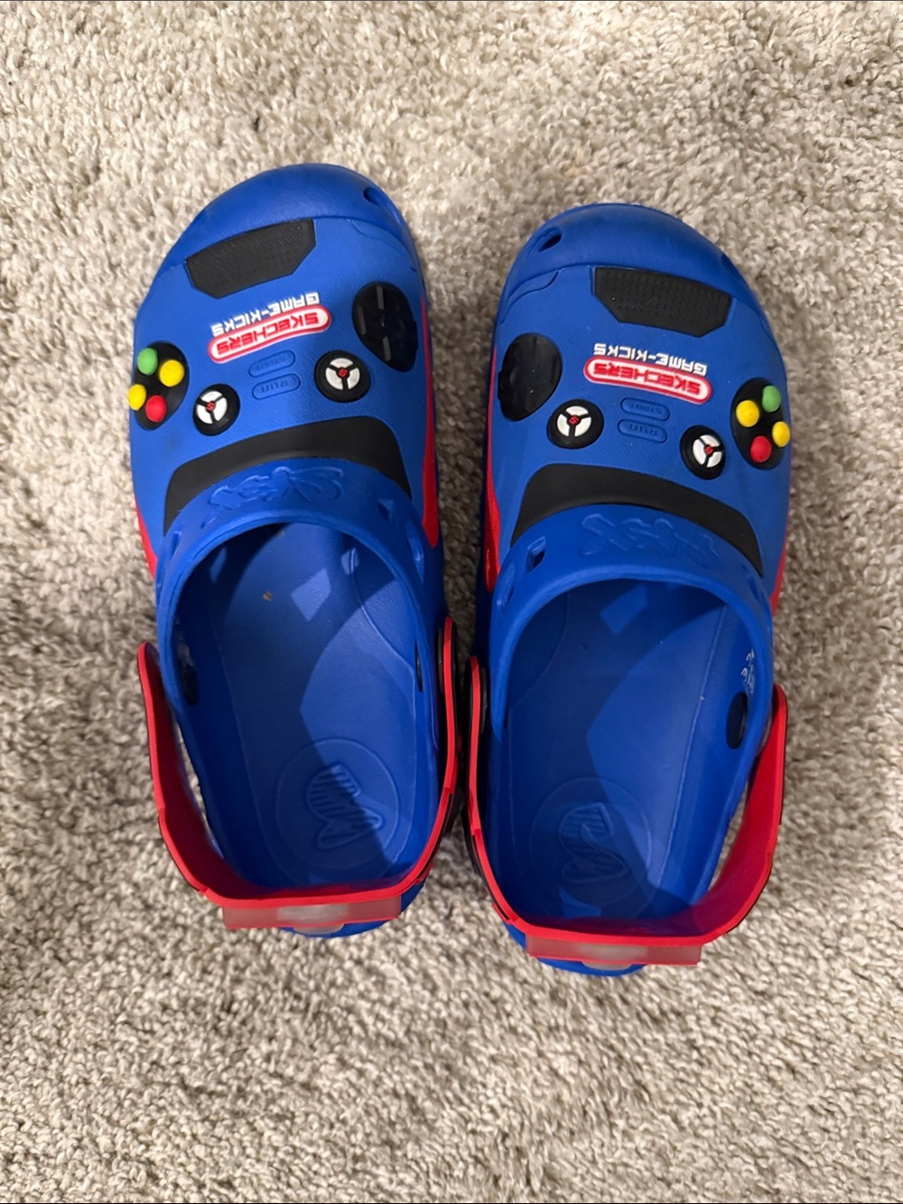 Skechers Blue Kids Game Controller Clog Sandals with Red Straps